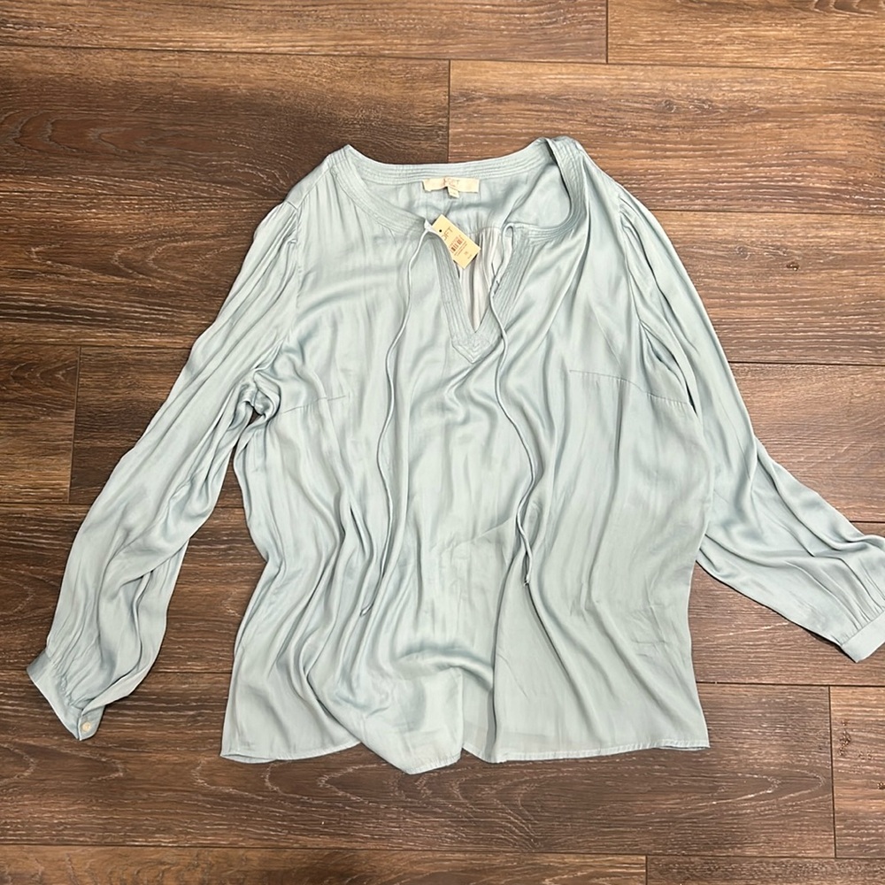 LOFT Light blue silk long sleeve blouse….size 18